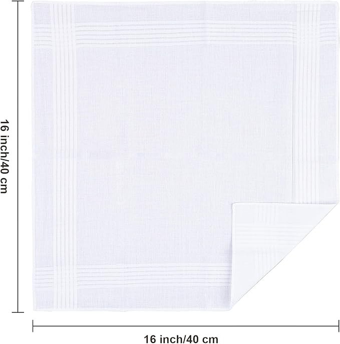 Mens Cotton Handkerchiefs 20 Pack White Pocket Squares Hankies 16×16 Wedding Set