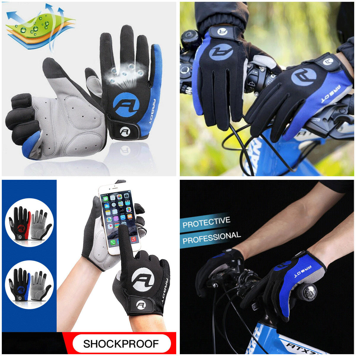 Bicycle Cycling Gloves Full Finger Anti Slip Gel Pad Motorcycle MTB Bike Gloves