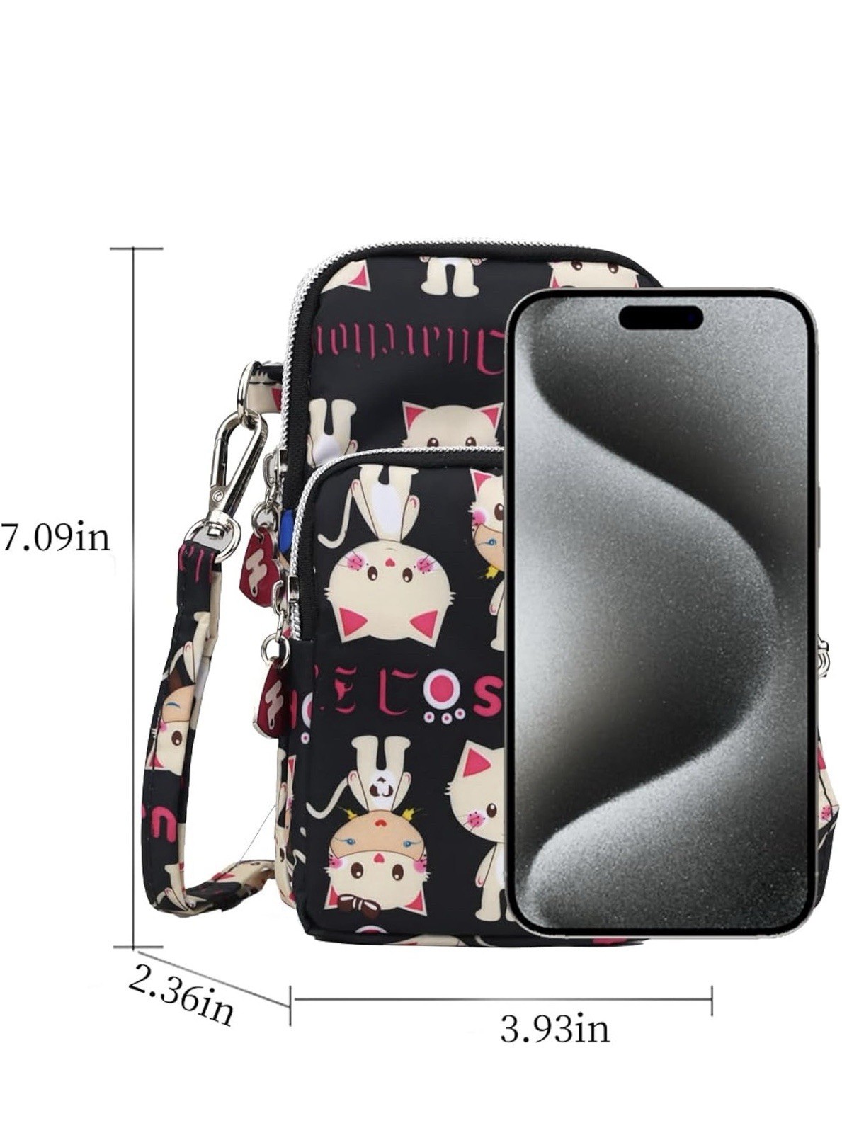 HARAJUKA LOVERS Mini Crossbody Purse w/ Cell Phone Pocket 3-zip Pockets & Charms