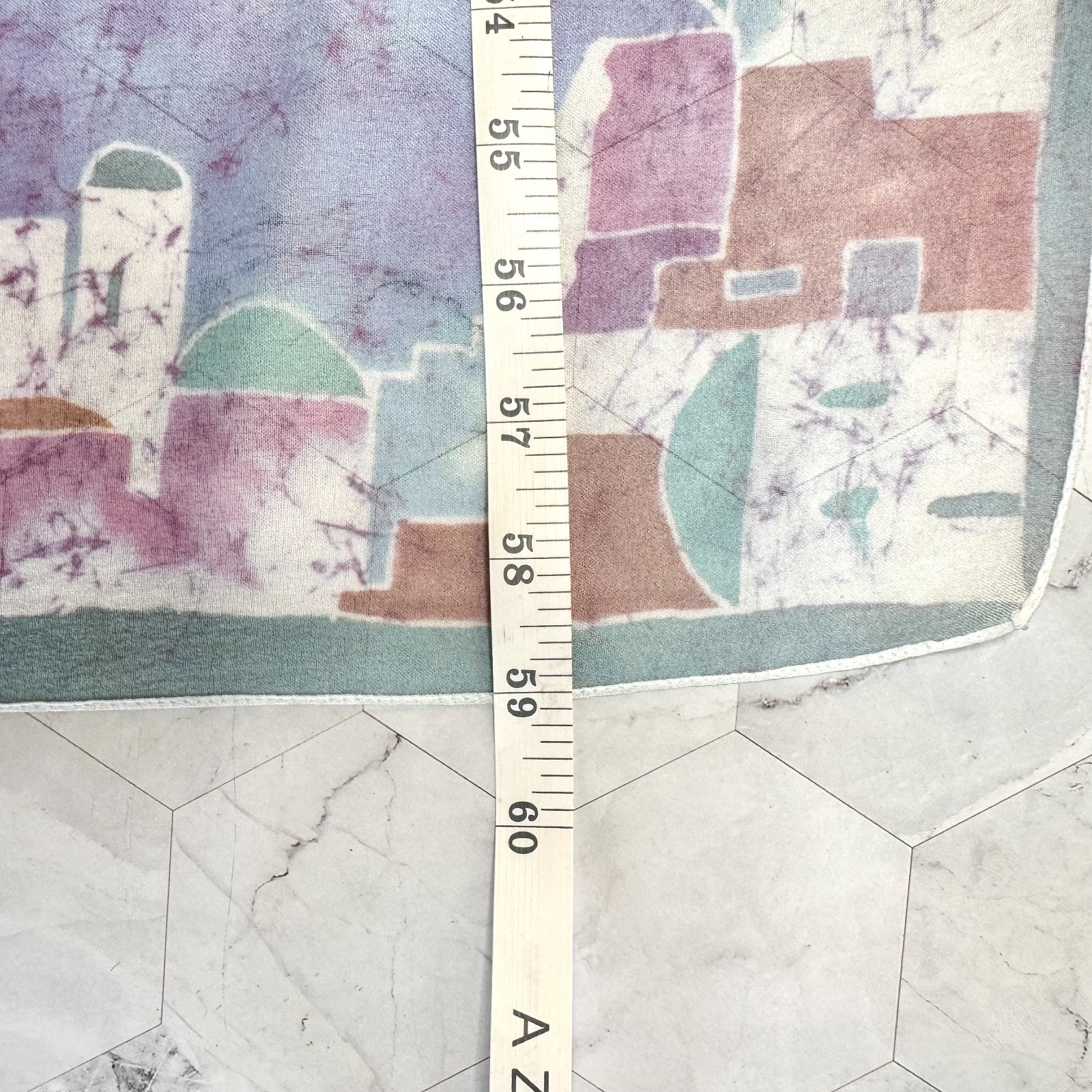 Hand Painted Scarf CM Batik M Cabeli Silk Chiffon Made in Greece Santorini EUC