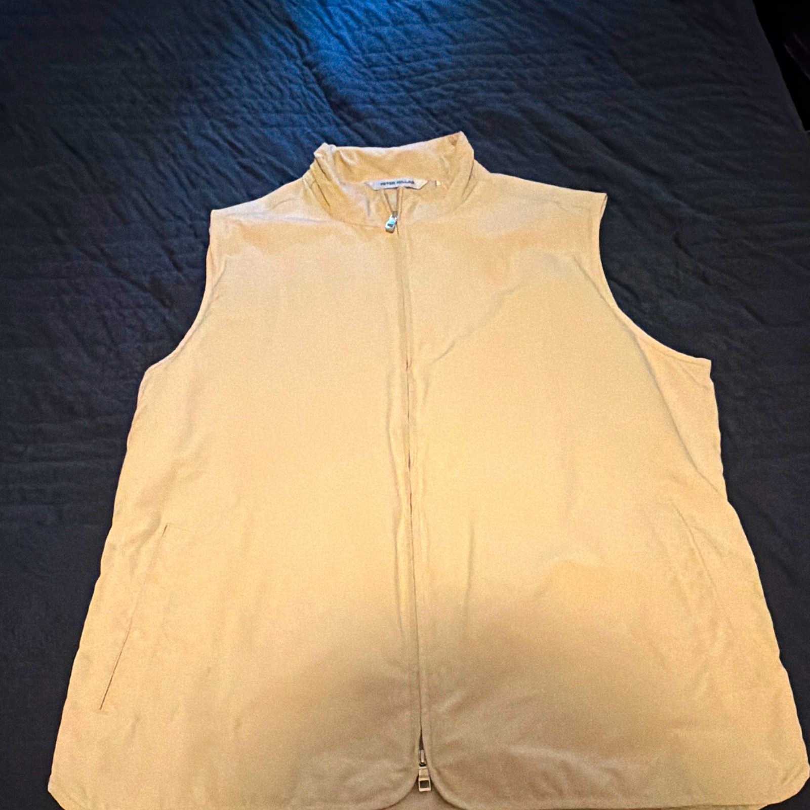Peter Millar Men’s Beige Full Zip Quilted Down Vest Stand-Up Collar Size L