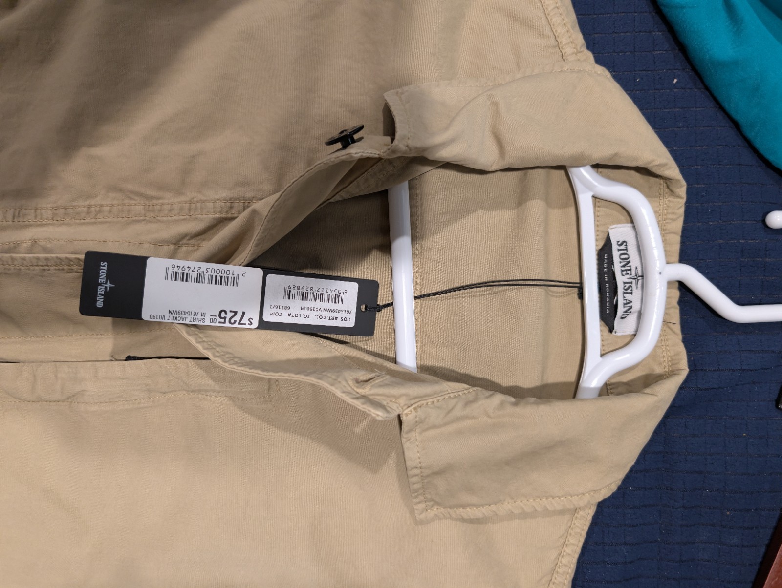 Stone Island Men’s Beige Button Overcoat Jacket Logo Accents Size M