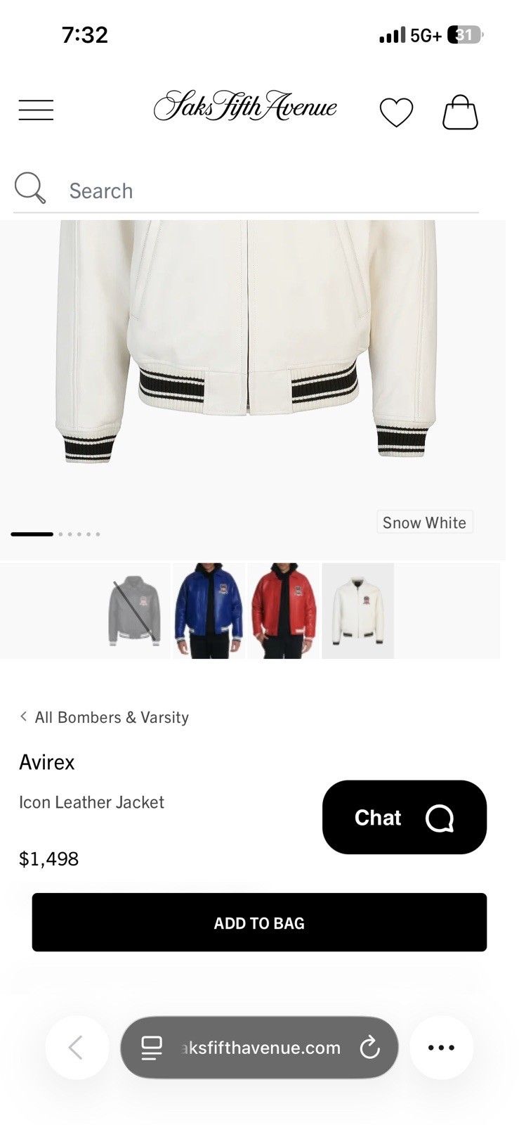 Avirex Leather Bomber Jacket Men’s L/G White Full Zip Embroidered Logo
