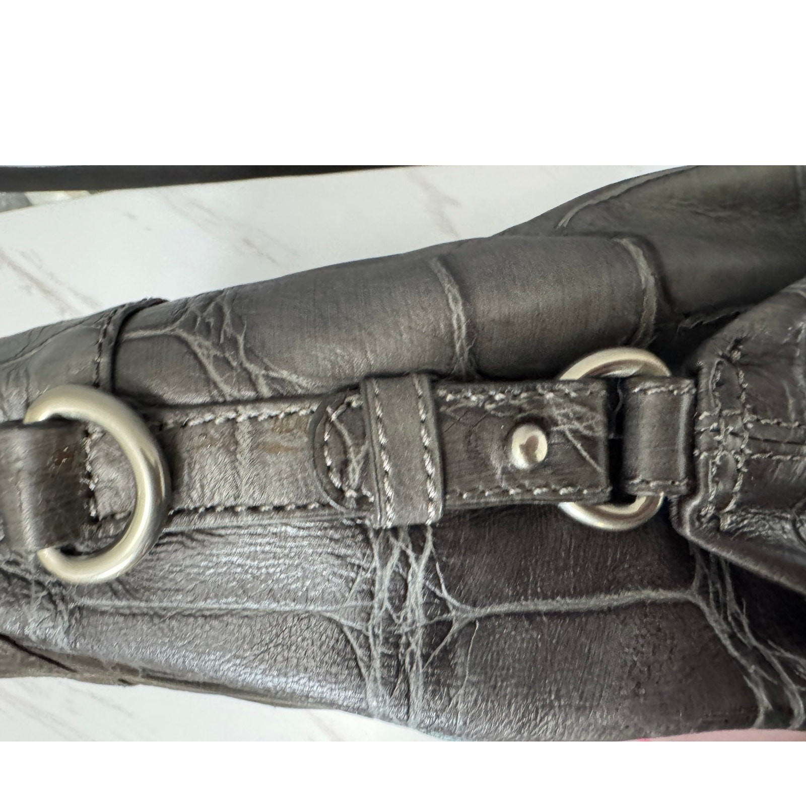 NWT VTG Y2K Club Monaco Grey Crocodile Embossed Clutch