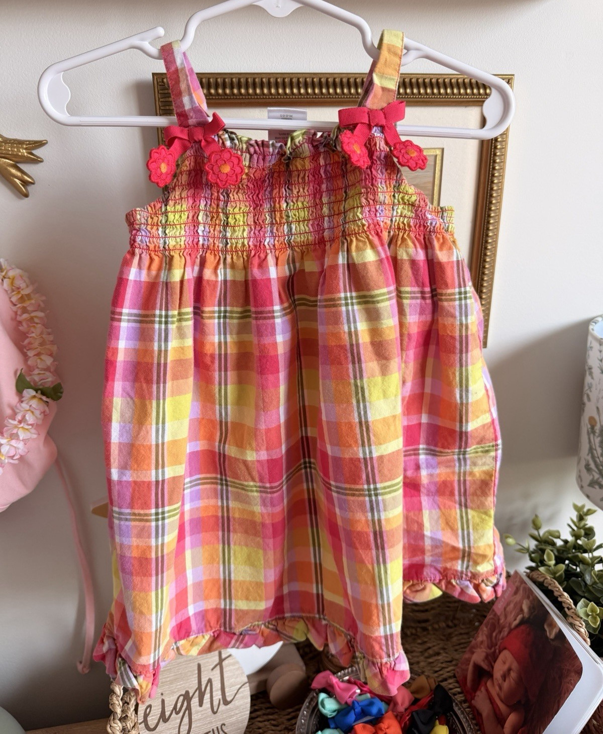 Gymboree Girls Multicolor Plaid Smocked Ruffle Sleeveless Dress One-Piece 12-18M