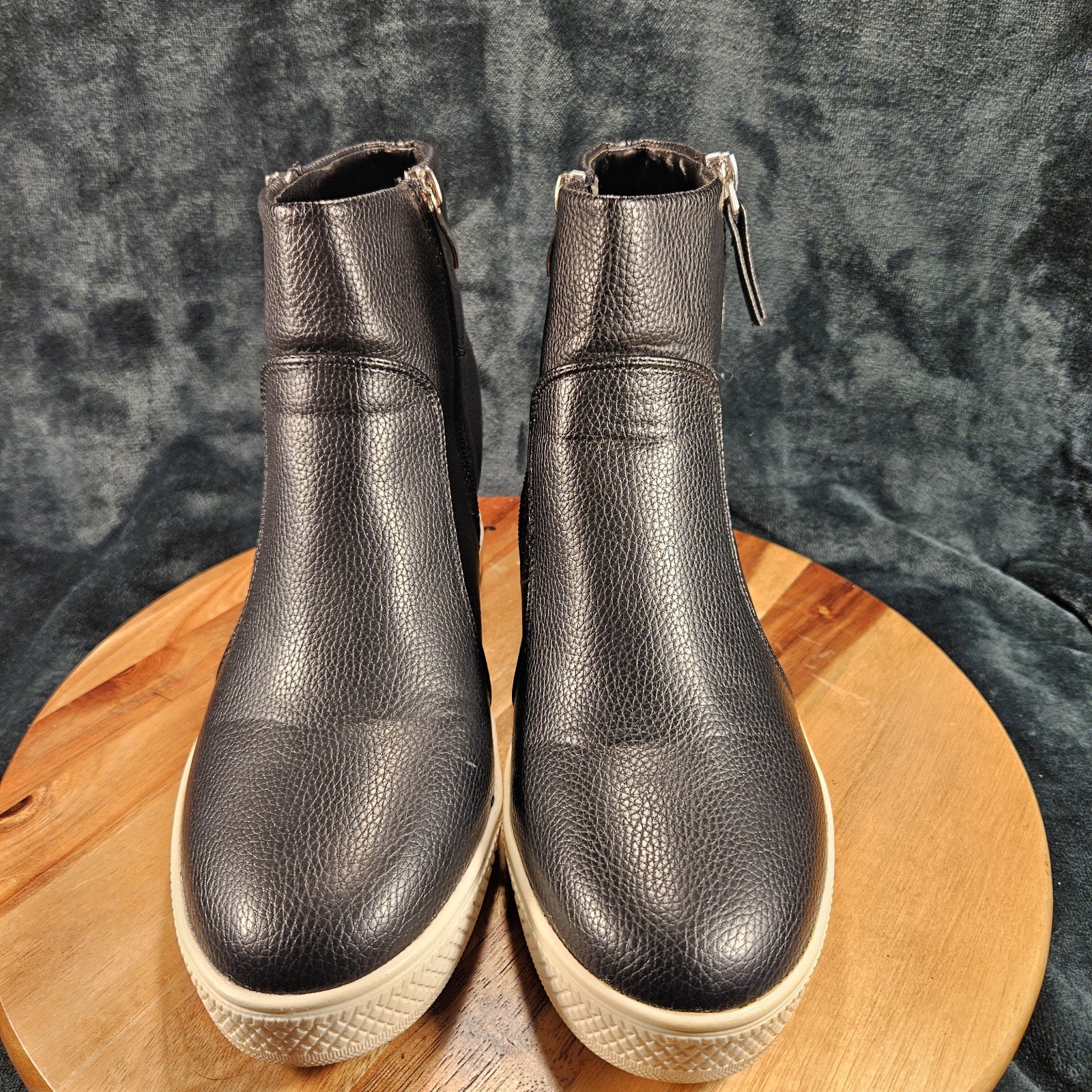 Rouge By Helium Hidden Wedge Boots Side Zip Black Womens Size 10