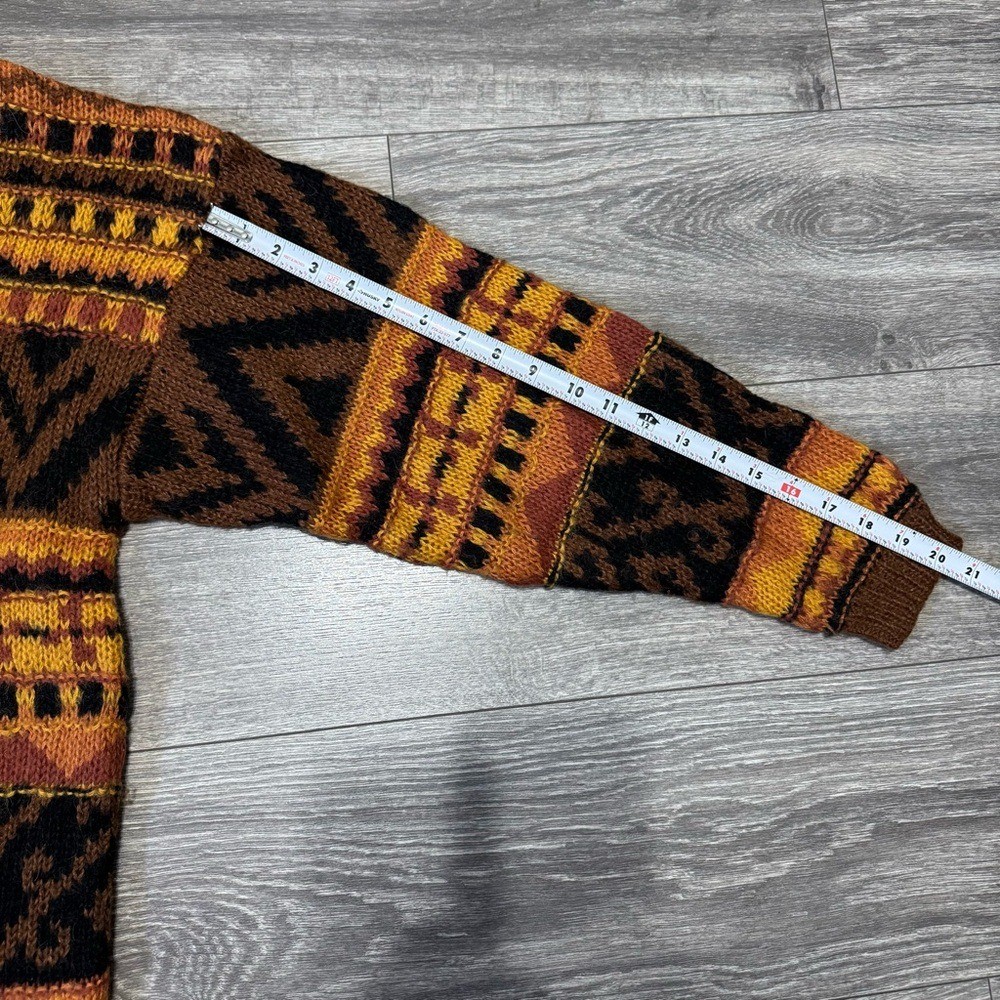Together! Vintage 90s Wool Blend Geometric Tribal Knit Sweater Mens Large Brown