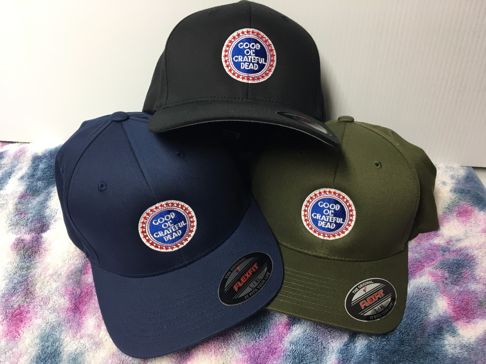 Good Ol’ Grateful Dead Embroidered Flexfit Ball Cap Black Navy Olive S/M L/XL 2X