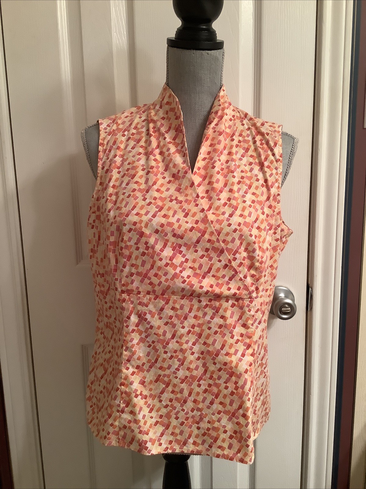 Talbots 14 Multicolored Sleeveless V Neck Side Zipper Cotton Spandex Stretch