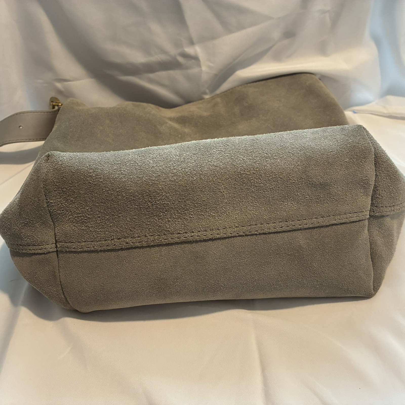 Margot New York Neutral Suede Genuine Leather Kaye Bucket Large Tote Lined