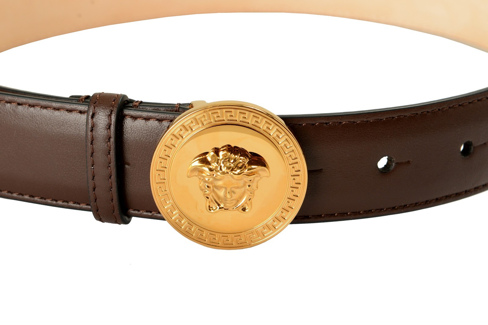 Versace Brown 100% Leather Gold Medusa Head Decorated Belt US 30 IT 75