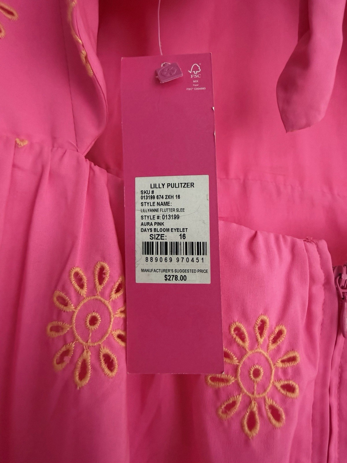 Lilly Pulitzer Lillyanne Flutter Sleeve Dress Size 16 NWT Aura Pink Eyelet