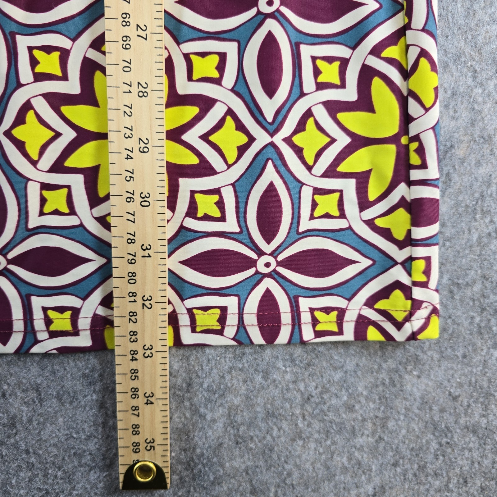 Aryeh Summer Geometric Print Sleeveless Dress Sz M Lime Purple U-Neckline Nylon