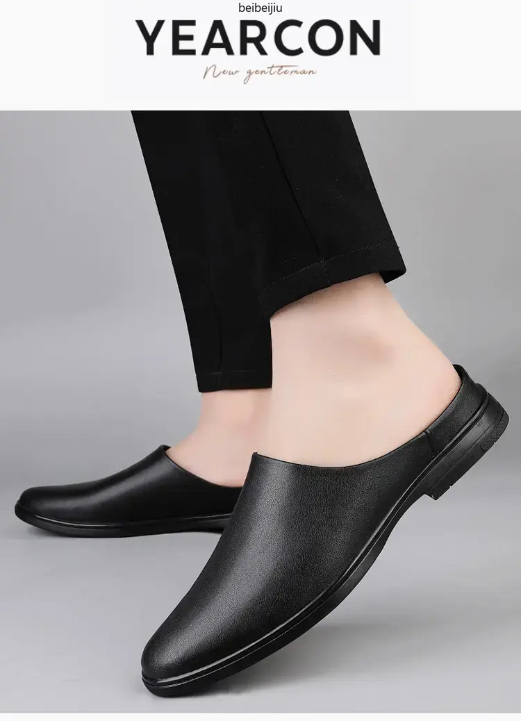 Men’s Flats Half Slippers Leather Casual Shoes Slip On Slides Mules Comfort Hot