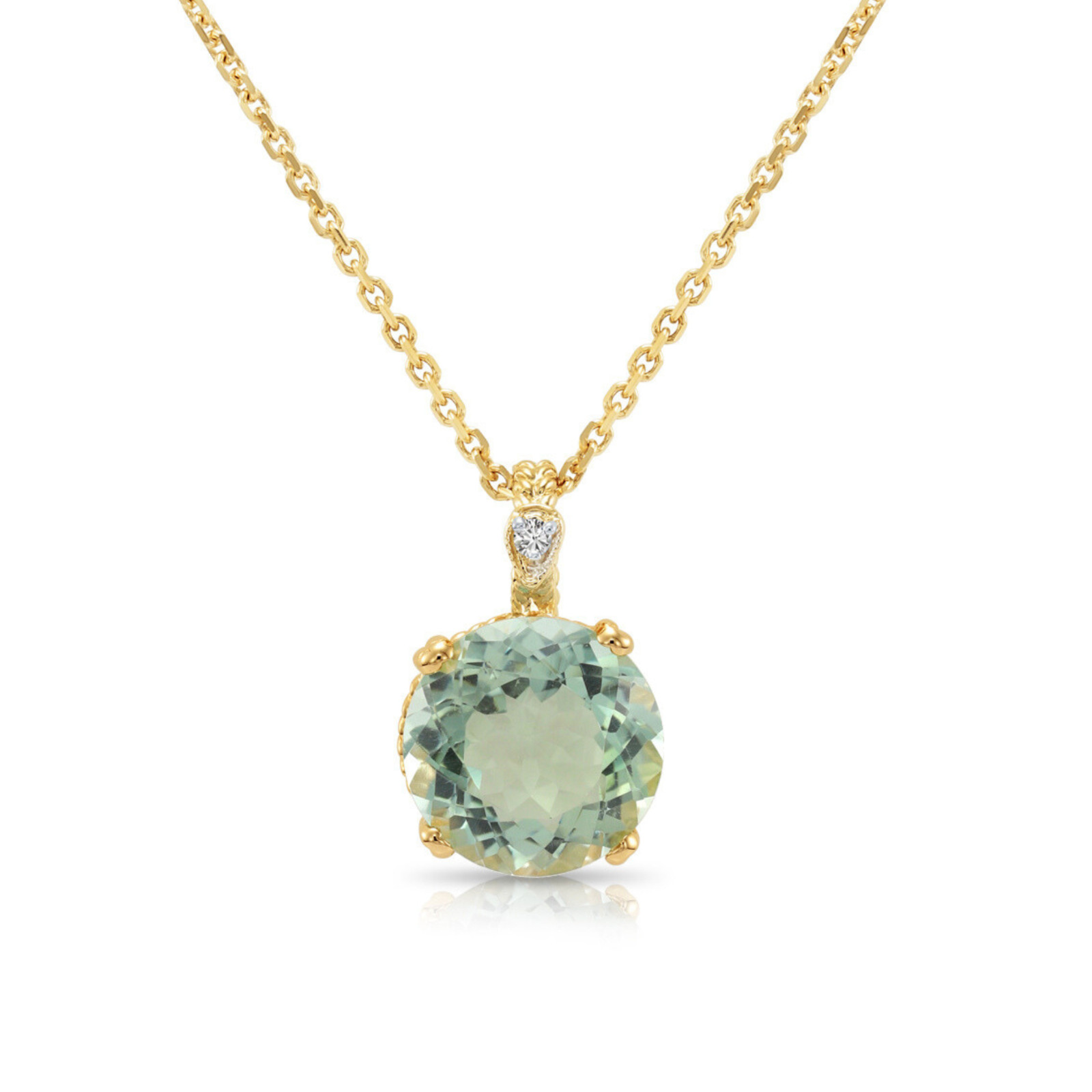 14K Solid Yellow Gold 5Ctw Natural Green Amethyst Gemstone Pendant Necklace 18in