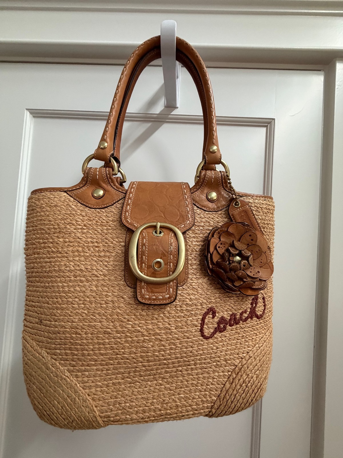 Coach Bleeker Straw Flower Basket Tote Bag Y2K F13373 (Ships from US)