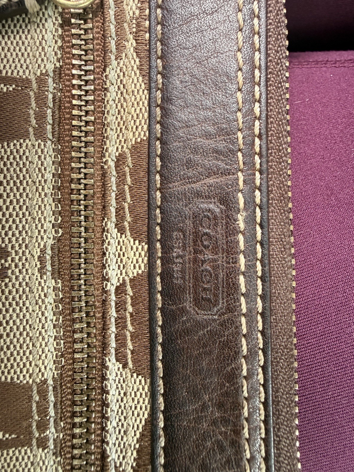 Coach Classic Logo Pattern Zip Wristlet with Wrist Strap Brown Beige