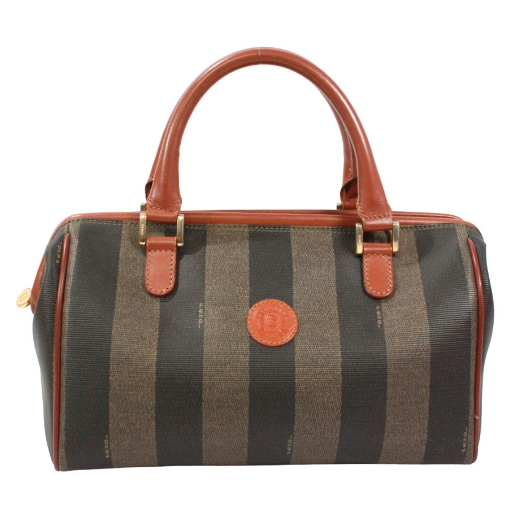 FENDI Mini Boston bag Pecan Pattern Handbag PVC/leather black brown khaki Women