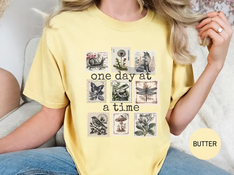 One Day At Time Comfort Tee Vintage Style Shirt Inspirational Gift Top