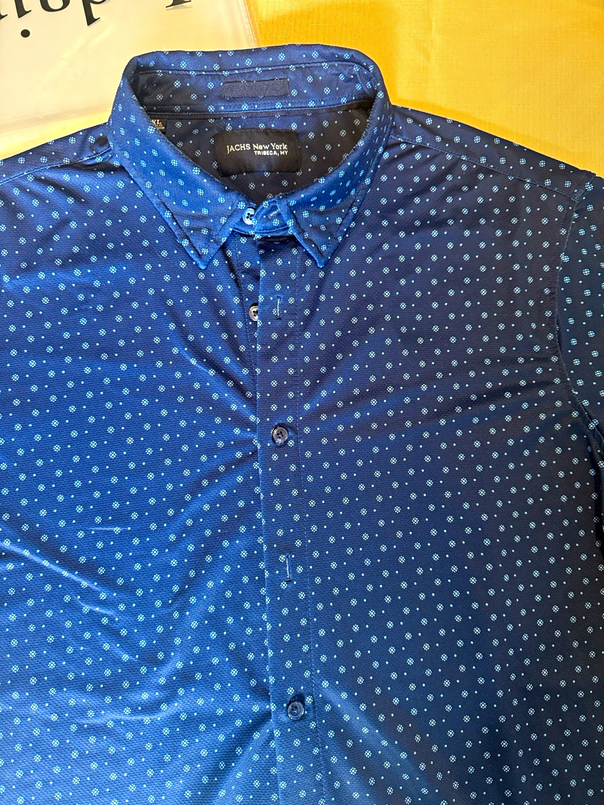 Jachs New York Men’s XL Blue Geometric short Sleeve Button-Down Shirt Poly/Span