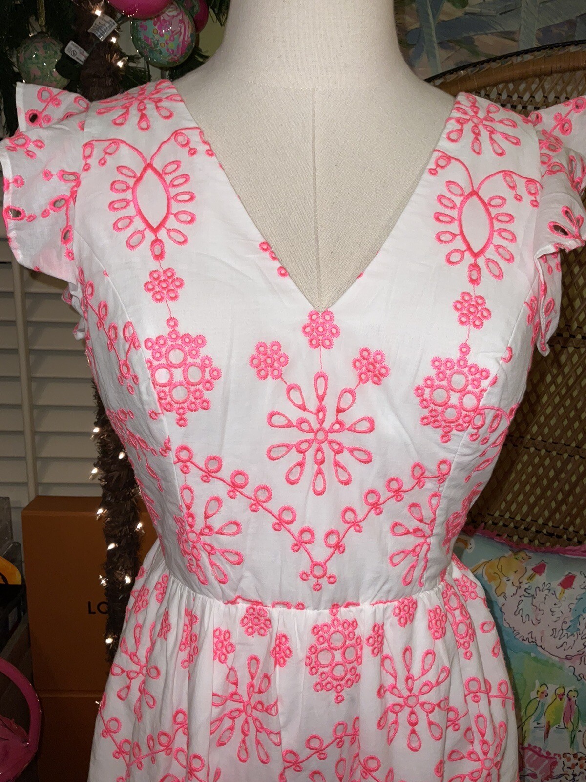Lilly Pulitzer NWT Lillyanne Midi Dress Coral Neon Eyelet $298 Size 0,4,8,10