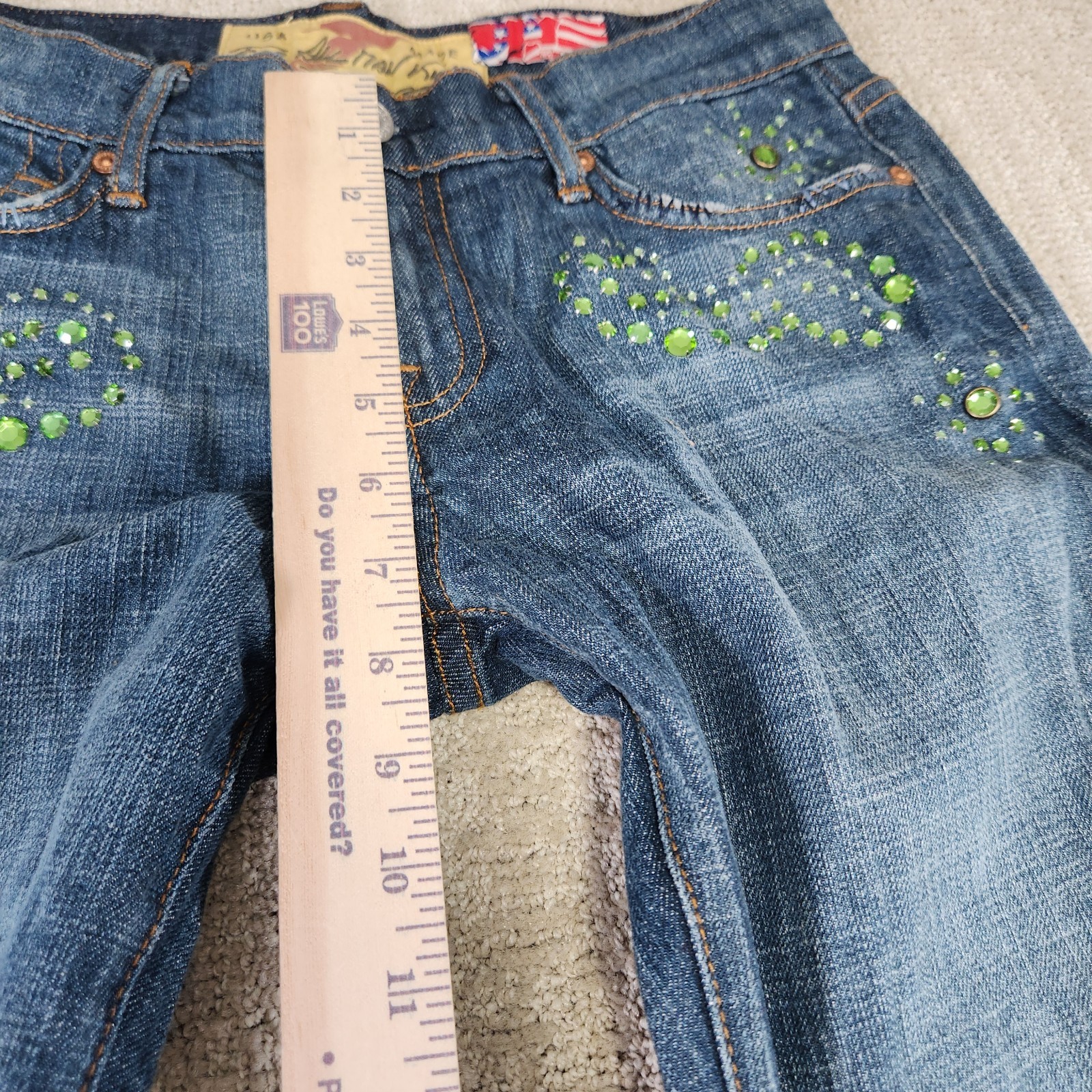 Vintage 7 For All Mankind Jeans Women 28 Flare Low Rise Embellished USA Made