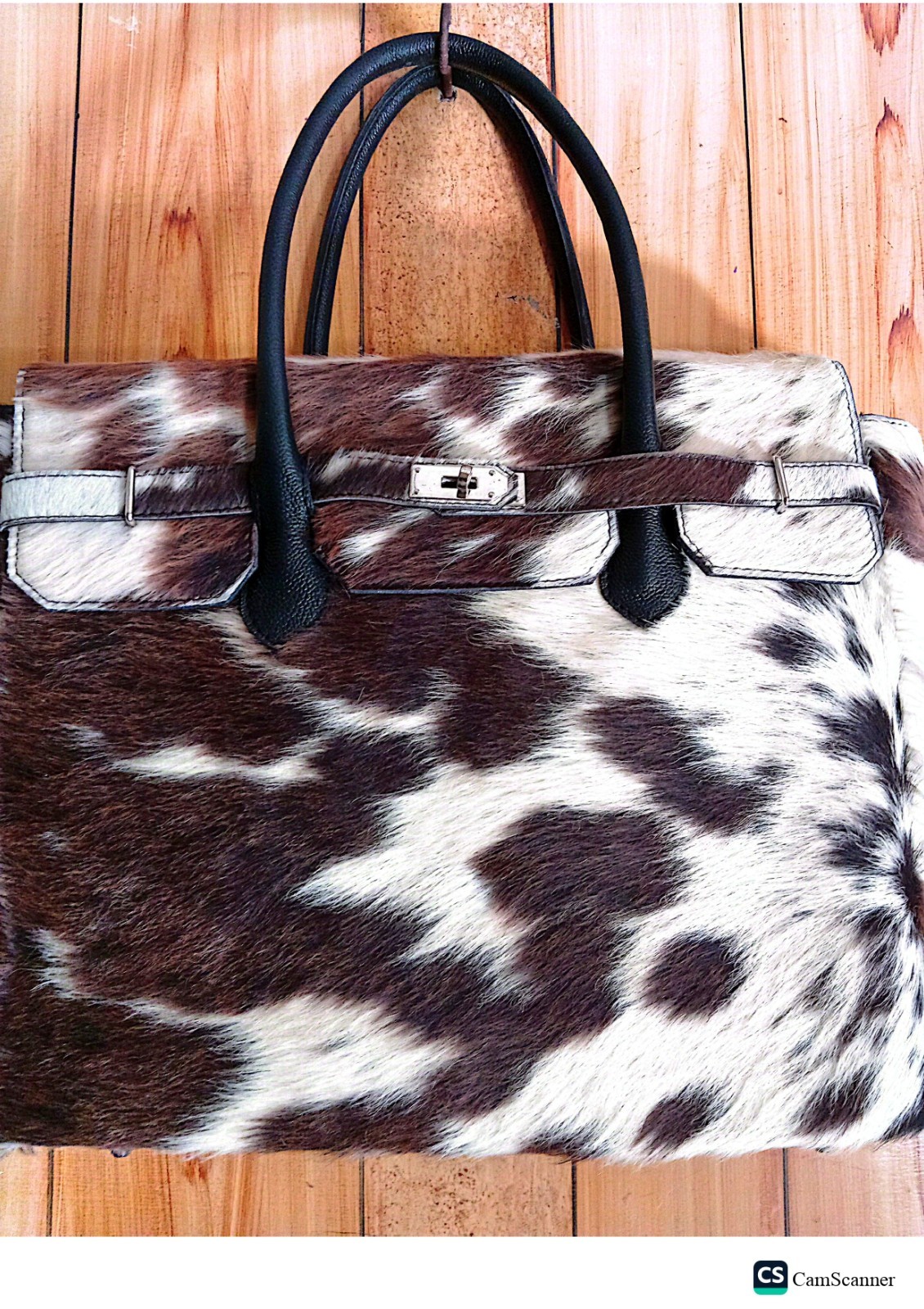 Genuine Cowhide Leather Tote Bag Hair-On Brown White Shoulder Handbag Western