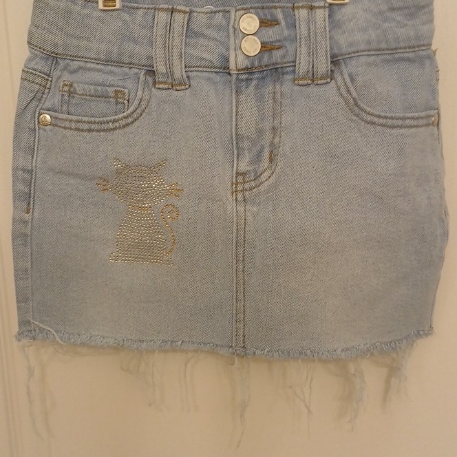 ar•class Girls Blue Denim Mini Skirt S (6/7) Hello Kitty Cat Rhinestone