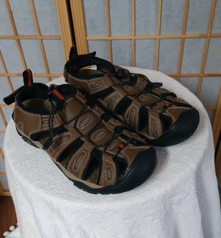 Eddie Bauer Mens Brown Leather And Man Made Tommy Summer Sandal Size 10