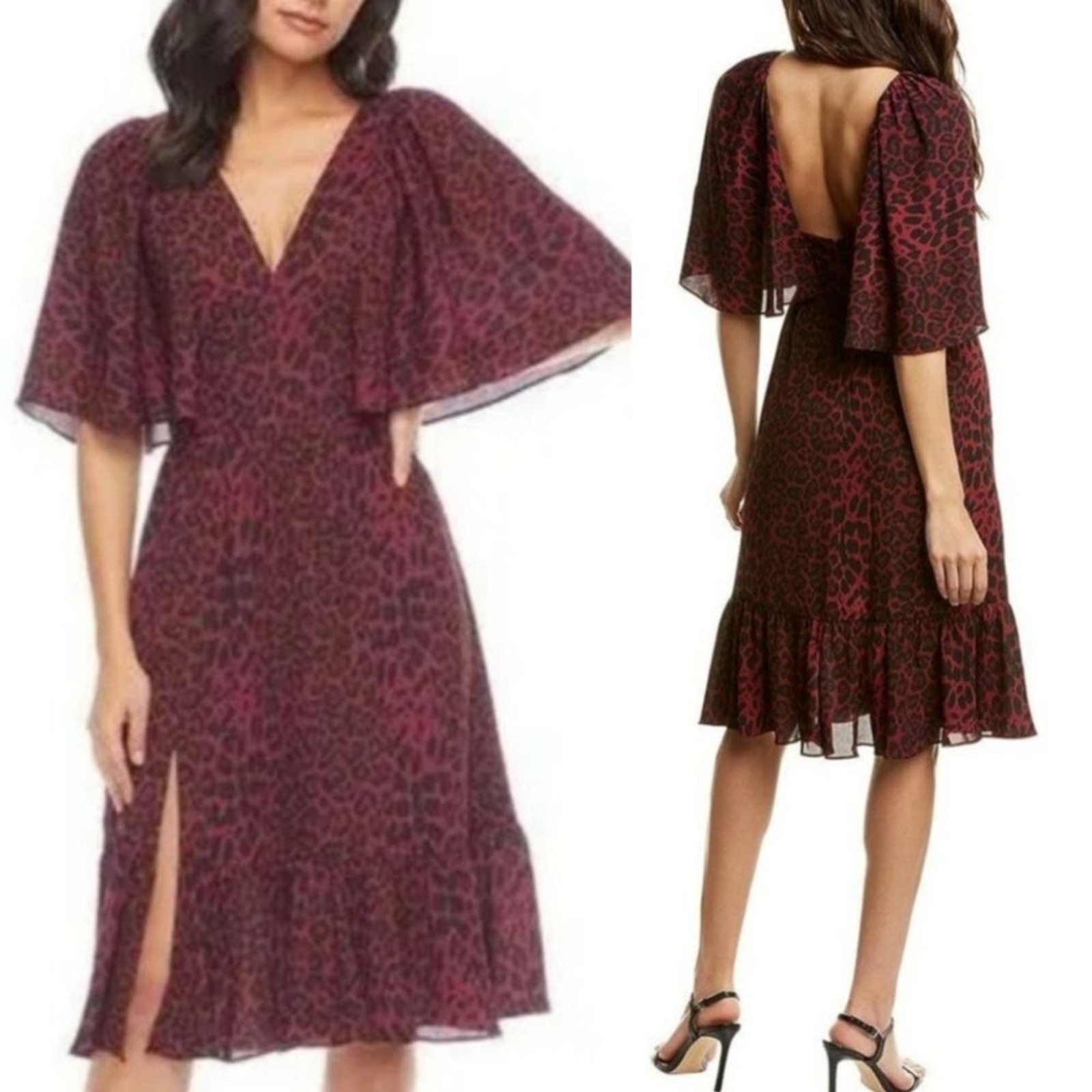NWT Dress the Population Size XXS Francesca Burgundy Red Animal Print Mini Dress