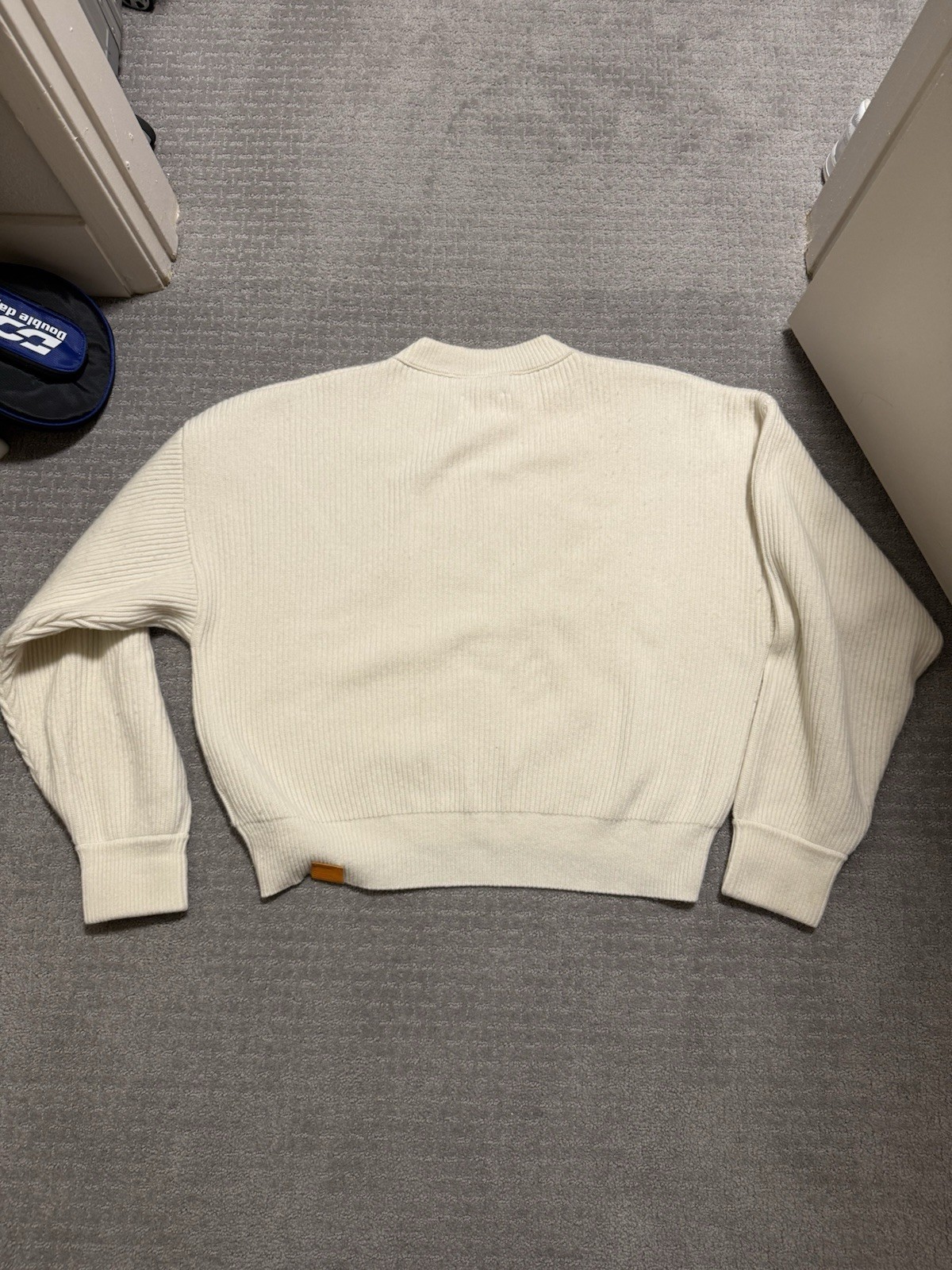 Borderline Ivory Ribbed Merino Wool Cashmere Crew Neck Pullover Sweater M