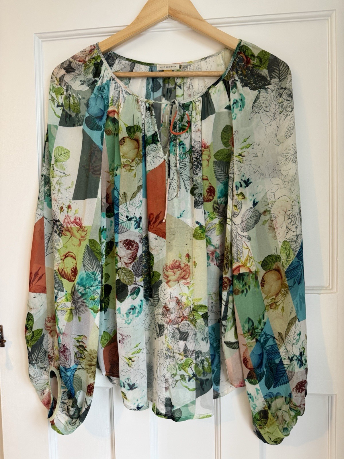 ANTHROPOLOGIE LEIFSDOTTIR Blouse UK8-10 100% Silk Floral Sketch Print Spring