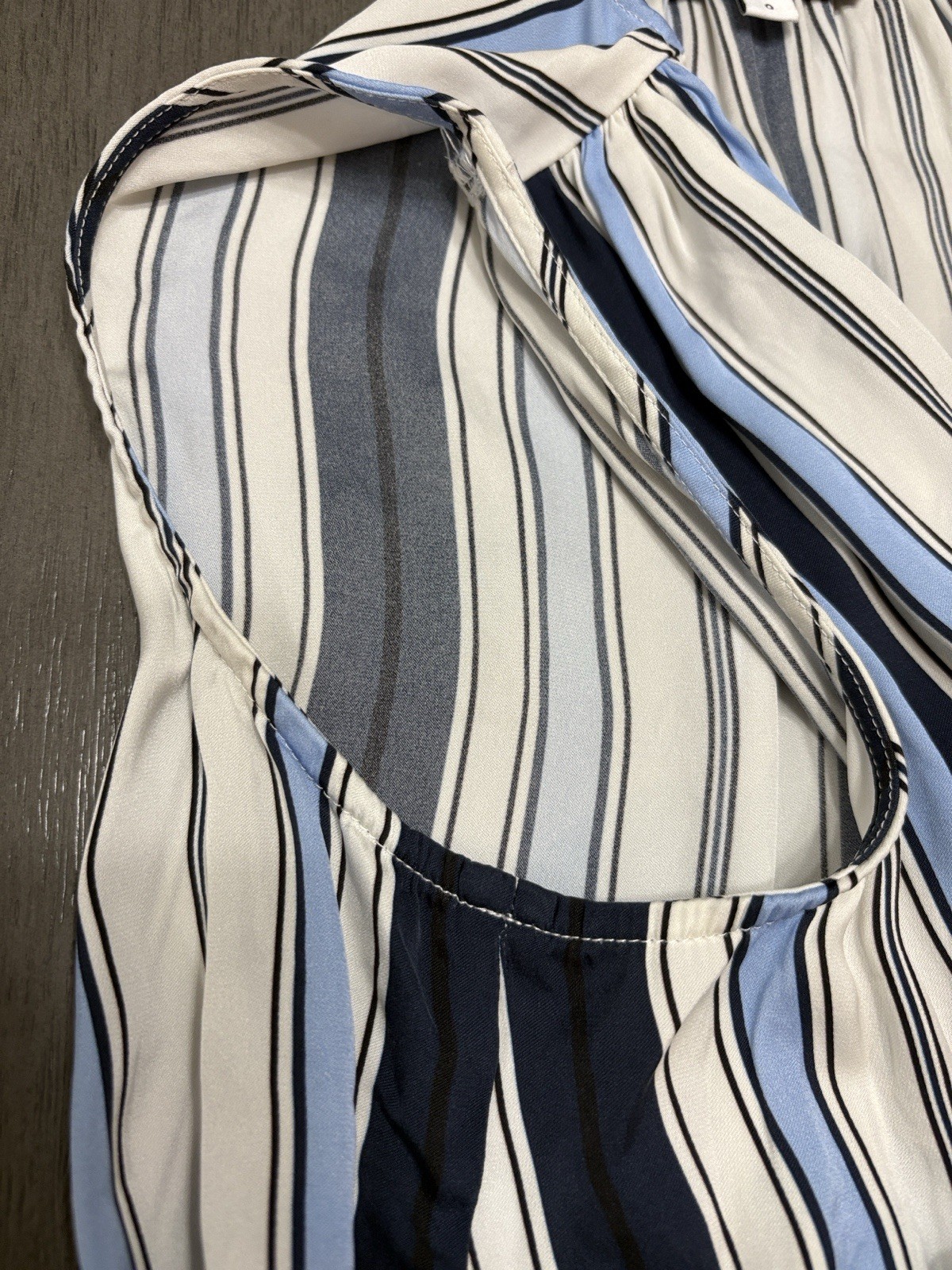 Veronica Beard Rahi Blue Stripe Quiet Luxury Silk Blend Sleeveless Designer Top