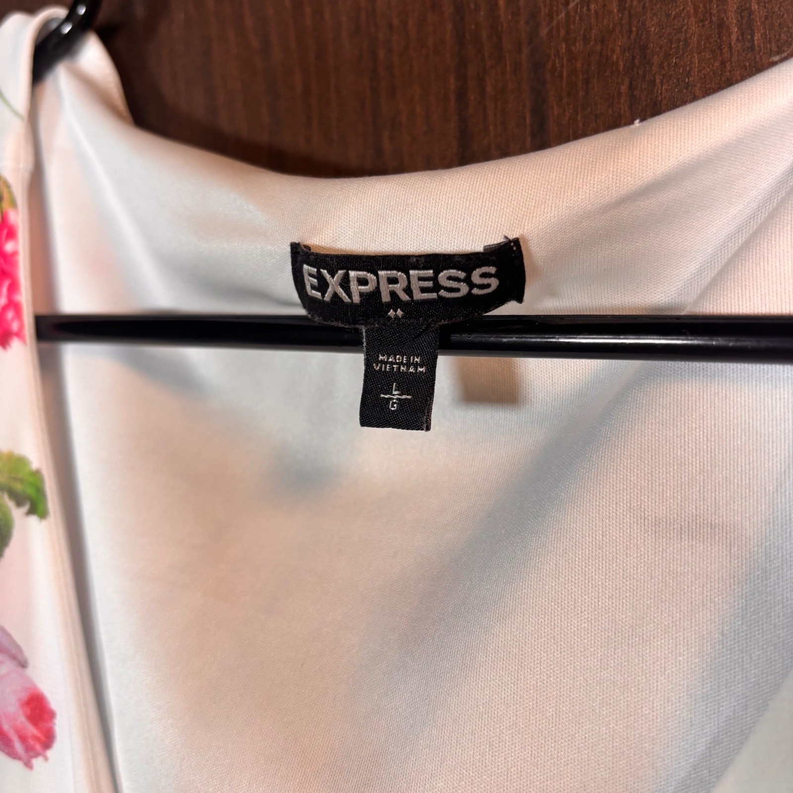 Express Floral Long Sleeve Romper Dress White Pink Roses Size L