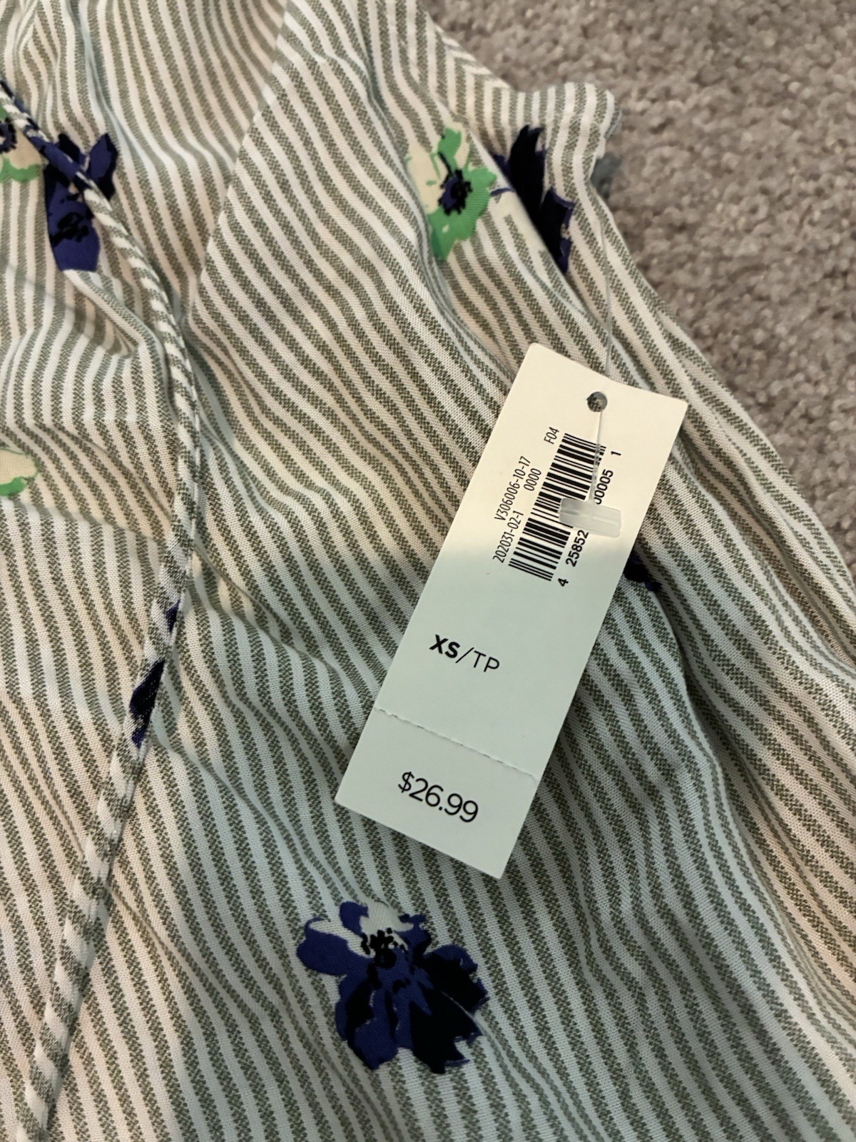 Old Navy Women’s White/Blue Striped Floral V-Neck Sleeveless Tunic Blouse XS