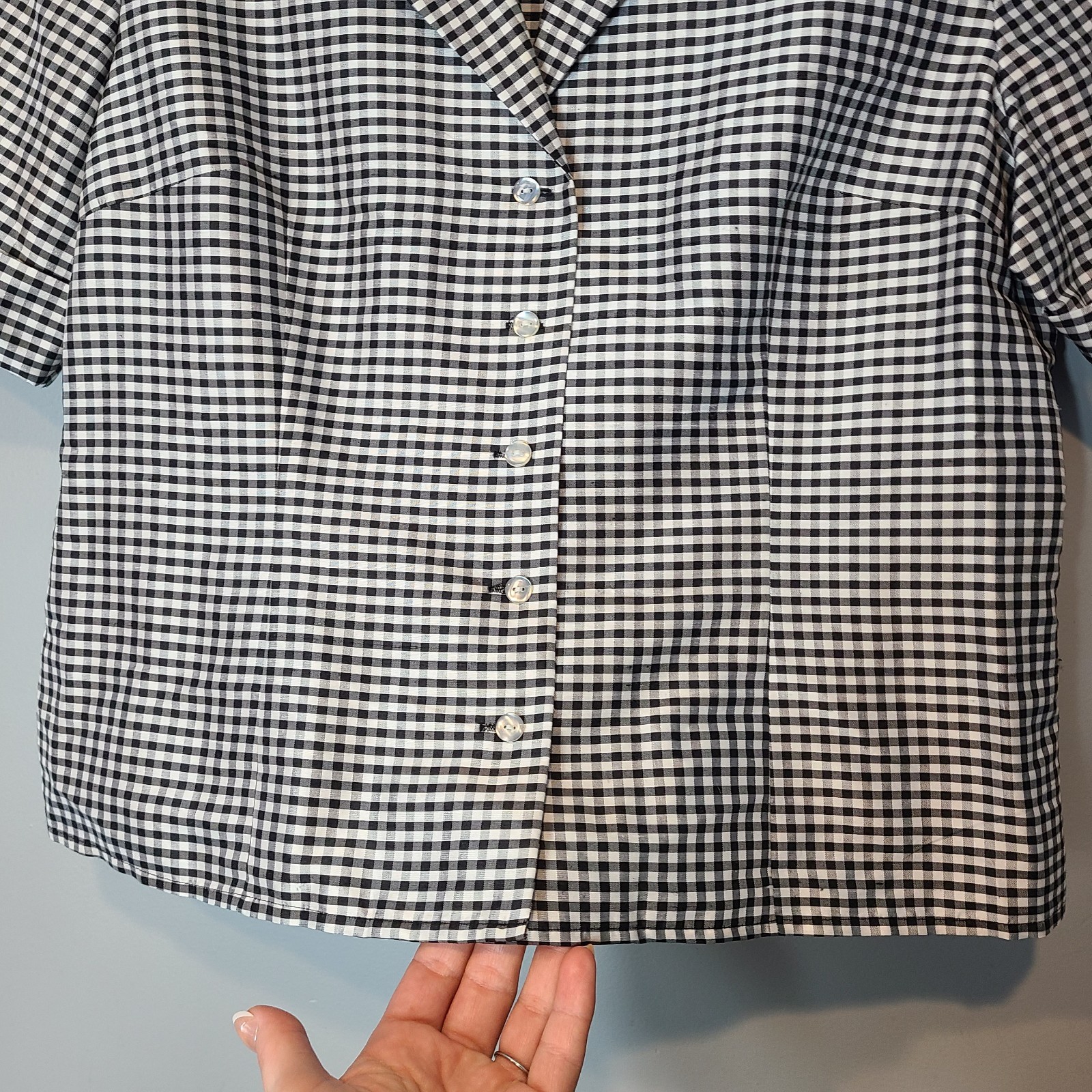 Vtg Womens Silk Button Down Top Tailored Gingham Euro Summer Old Money Preppy 10