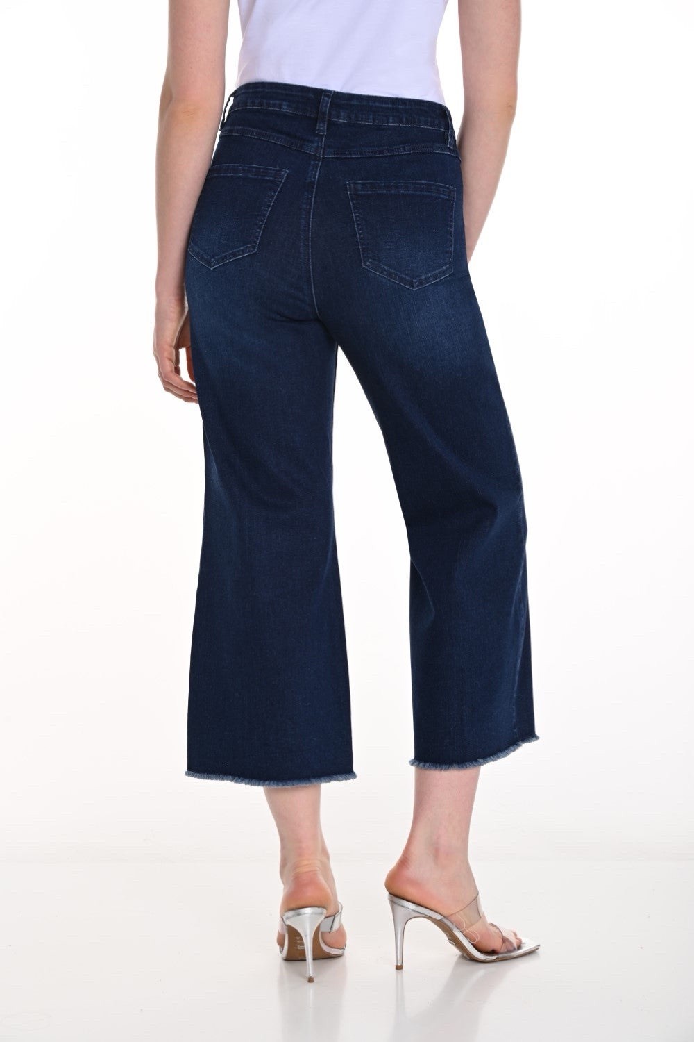 NWT Frank Lyman 256797U Blue Cropped Wide Leg Jeans Rhinestone Hem Womens Size L