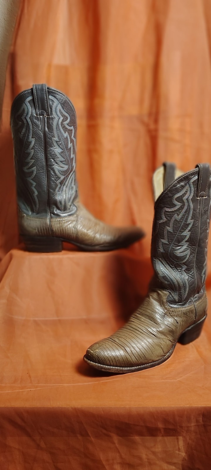 Justin Vintage Style# 8327 Leather Lizard Skin Gray Western Cowboy Boots 10 D