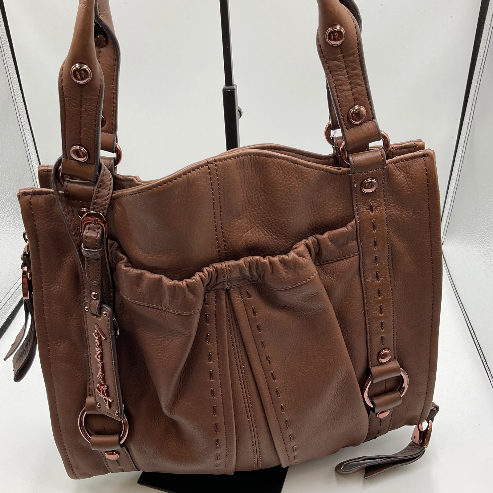 B. Makowsky Brown Leather Large Shoulder Bag
