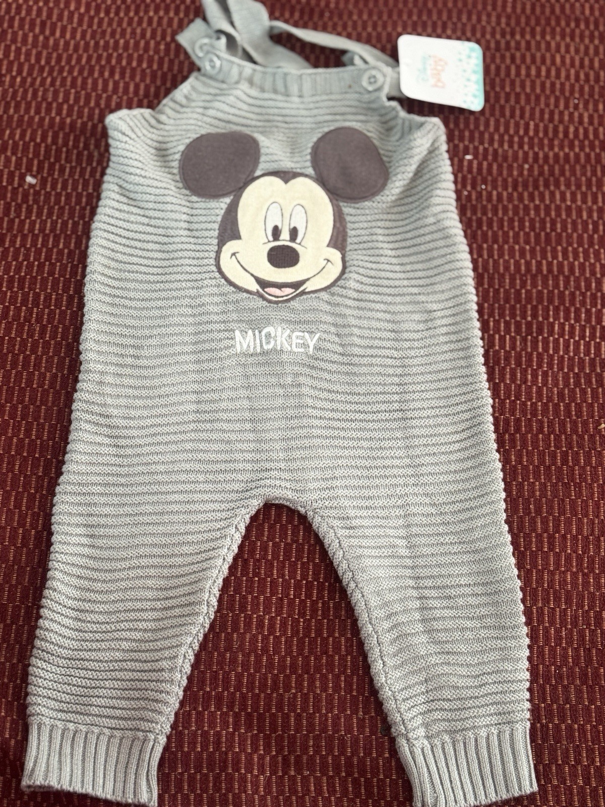Disney Baby Cotton Knit Sleeveless Overall One-Piece Gray Stripe Mickey 6-9M