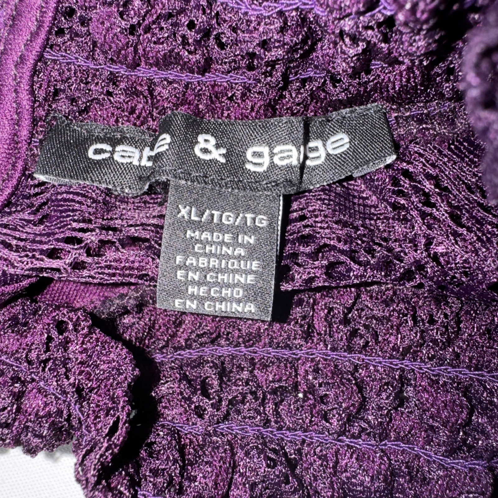 Cable & Gauge Purple Lace Top Blouse XL Smocked Neck Romantic Whimsigoth Fairy