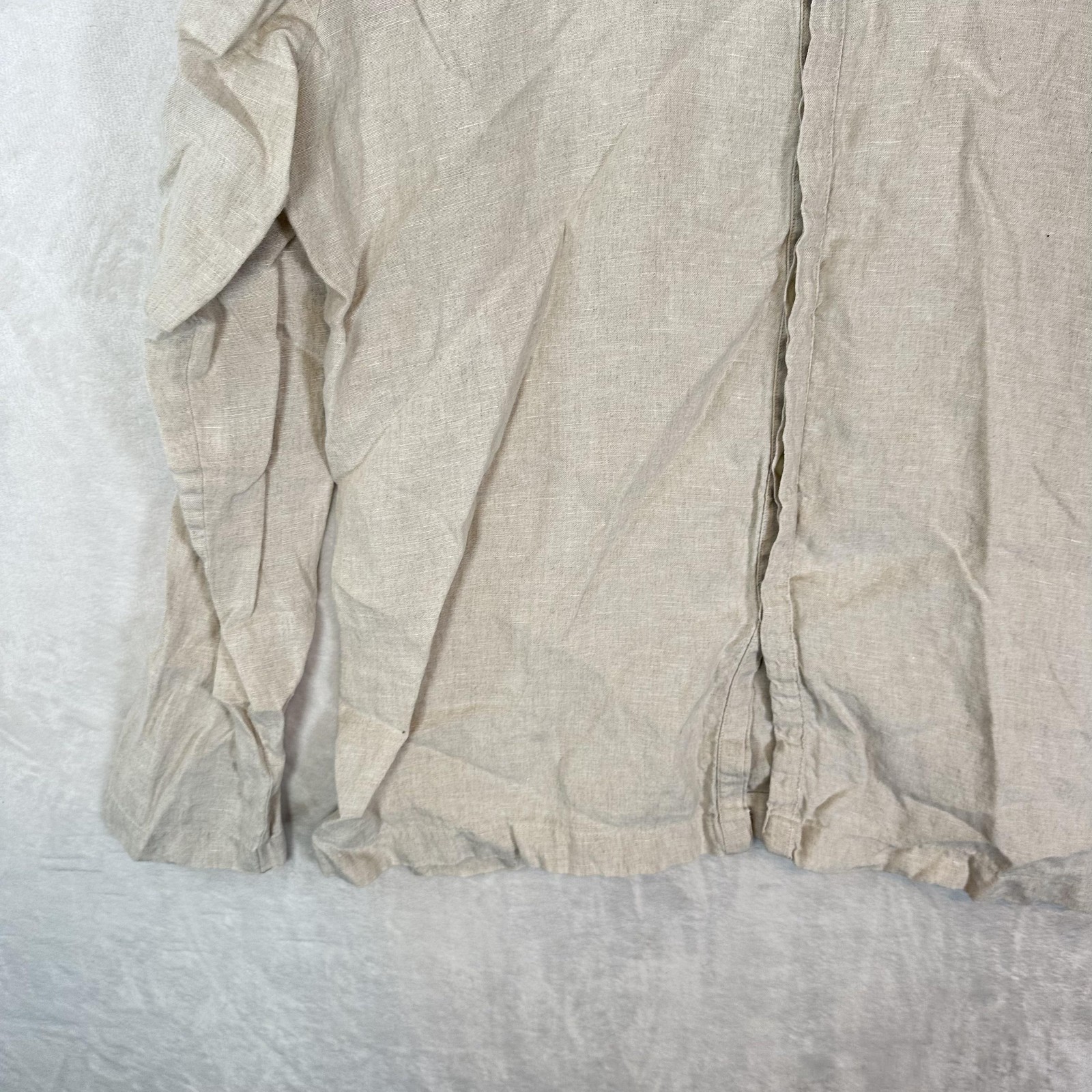 Murano Shirt Mens L Beige Baird McNutt Linen Button Up Band Collar Long Sleeve