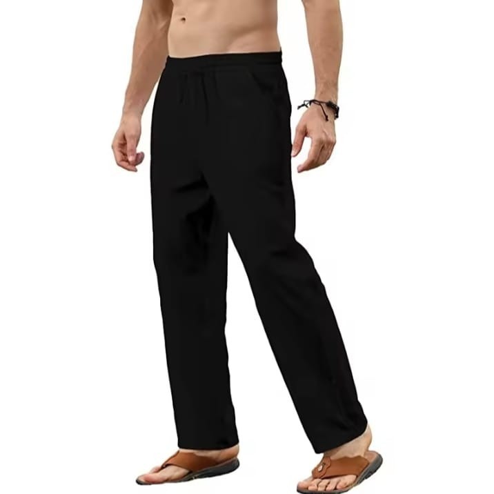 Men’s Cotton Linen Drawstring Pants Casual Loose Fit Joggers Yoga Trousers Solid