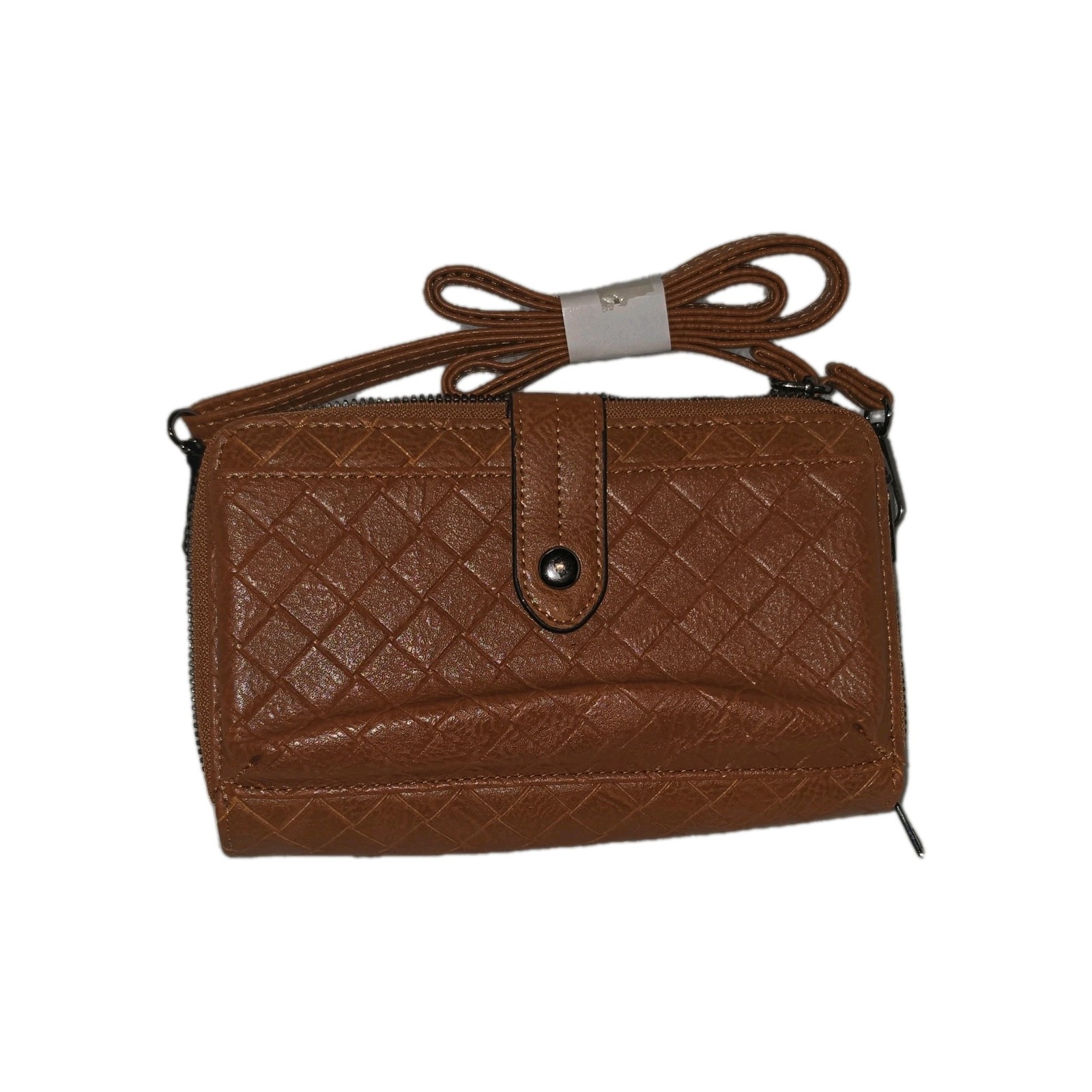 Brown Quilted Zip-Around Wristlet Wallet for Women w/ Strap, Credit Card