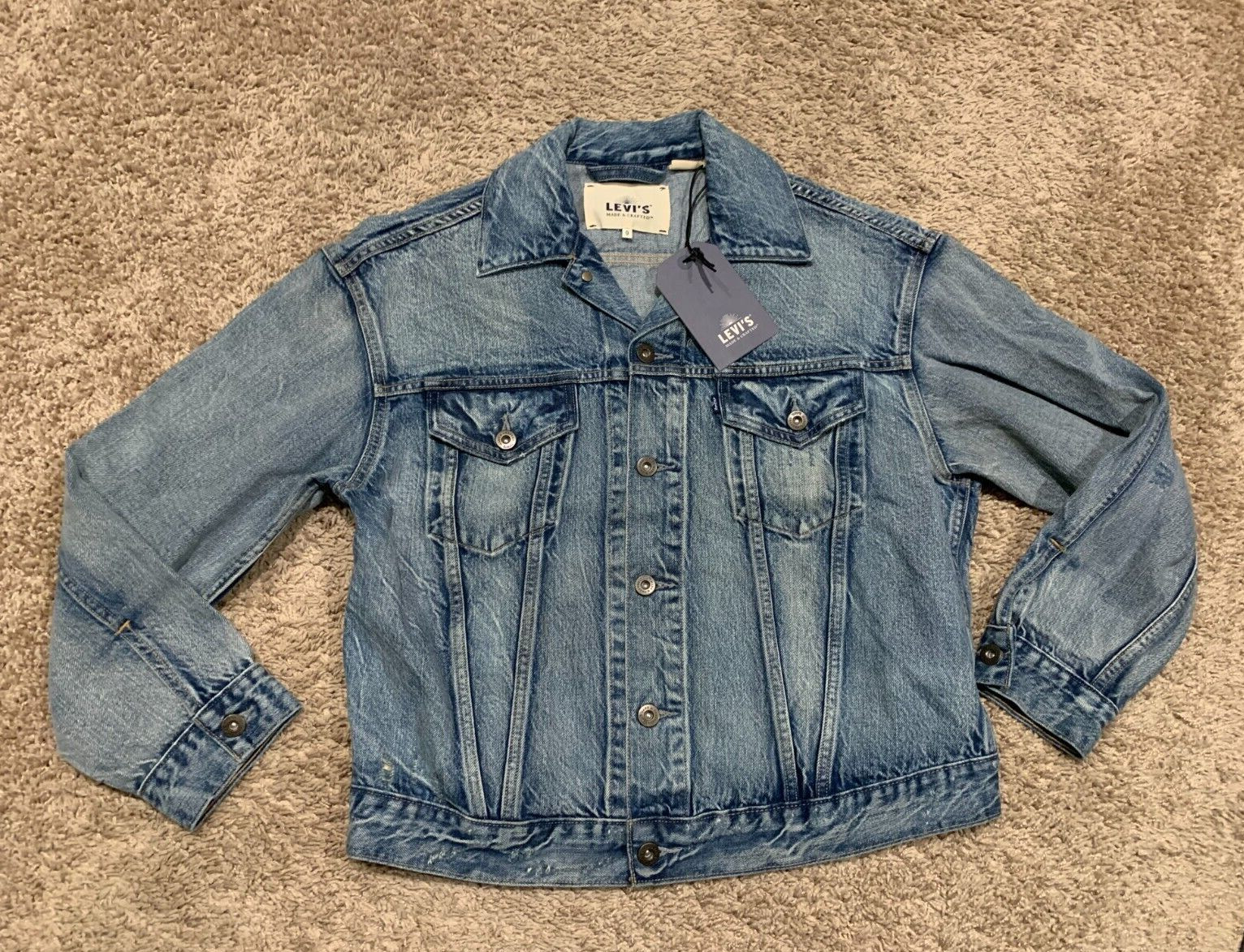 Levi’s Made & Crafted Loomstate Distressed Denim Trucker Jacket 0/XS S RT$228B22