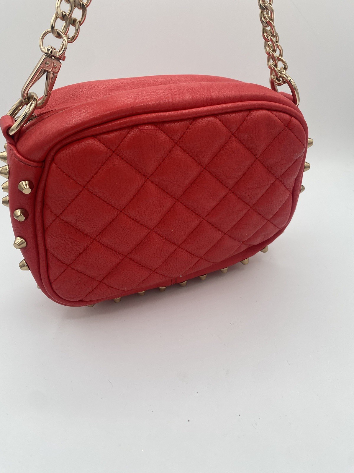 Red Quilted MMS Purse With Gold Chain And Studs