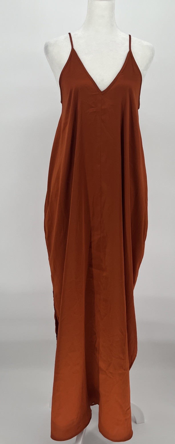 Van Winkle Co. Maxi Slip Dress Size S Satin Sleeveless V-Neck Chemise Copper