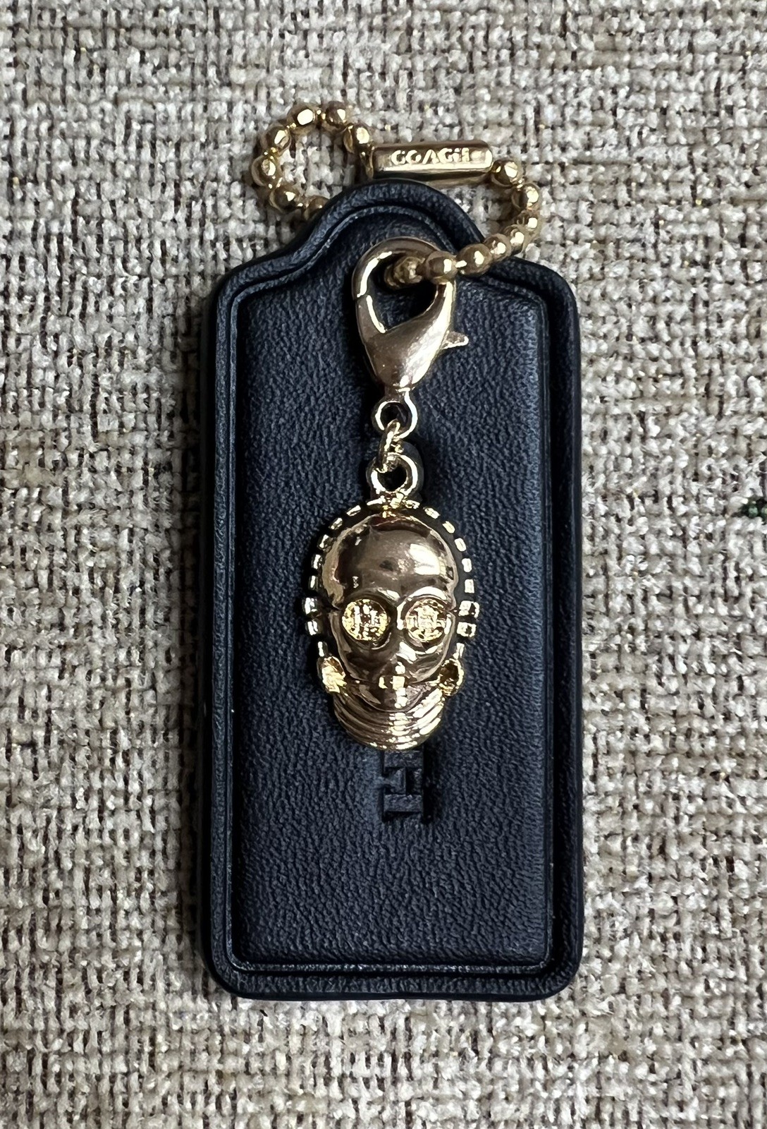 Coach Large 2.25” Black Leather HangTag with Star Wars C-3PO Droid Charm New