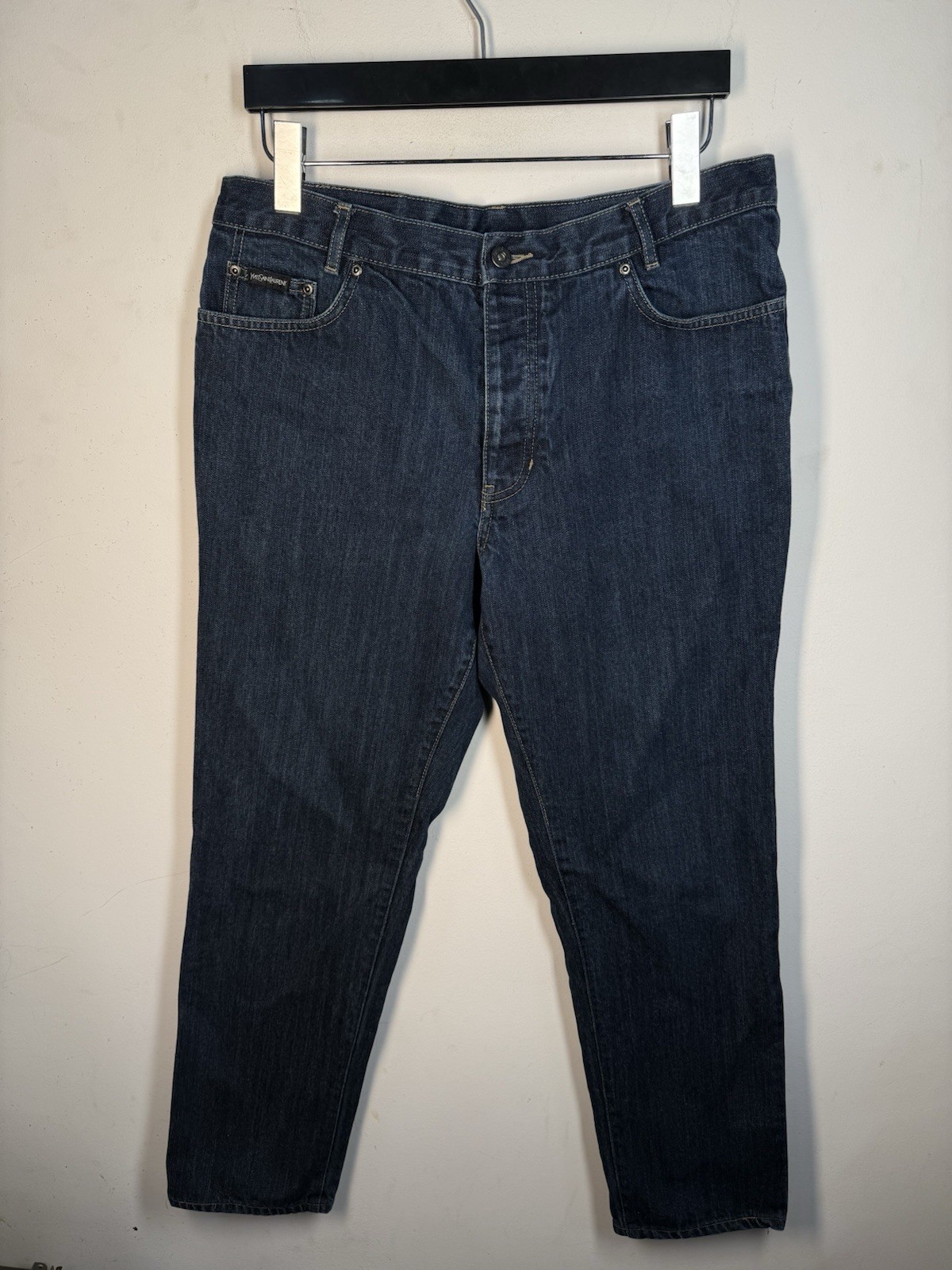 34×30 YSL Jeans Pants Big Logo Indigo Selvedge Yves Saint Laurent Y2K