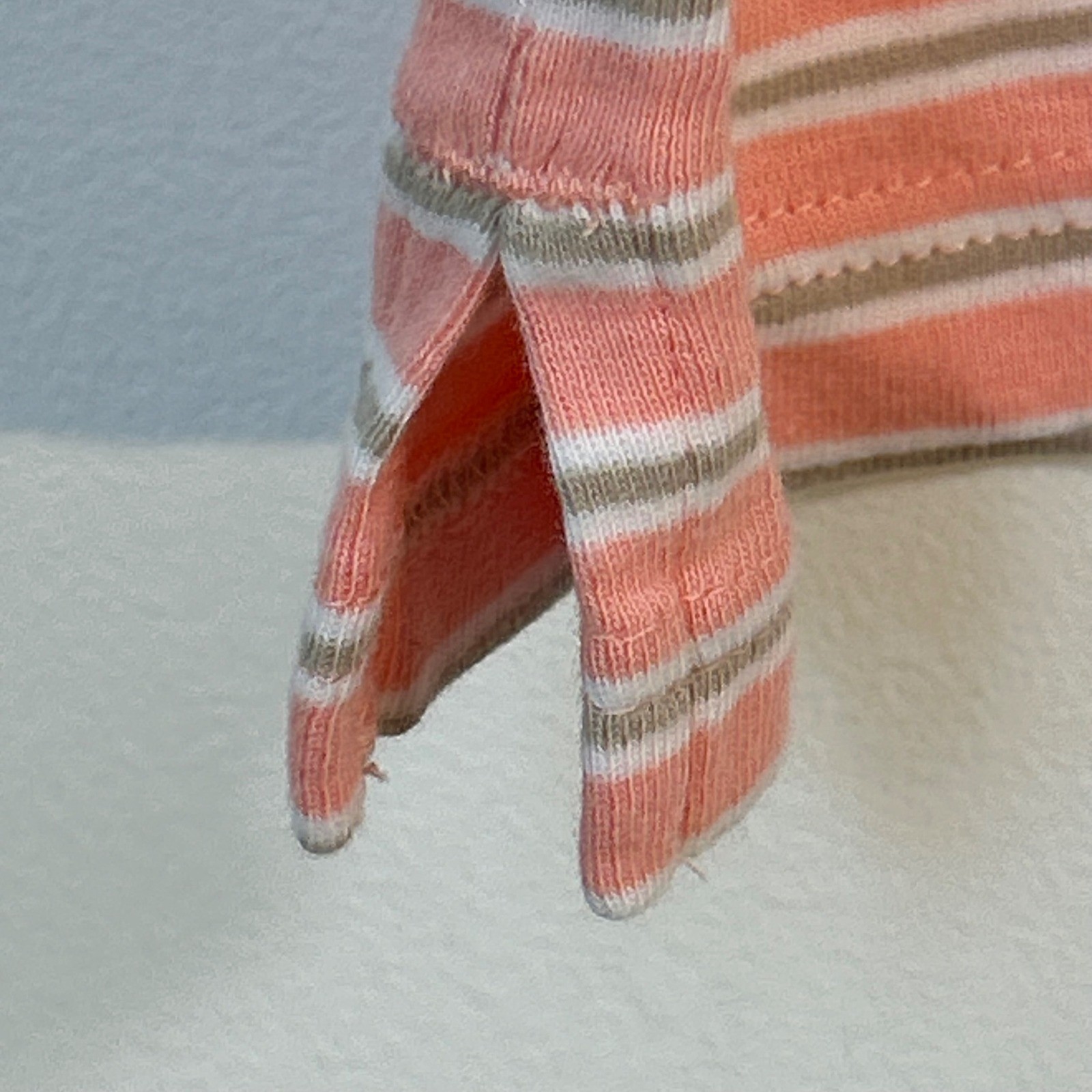 Croft & Barrow Womens Salmon Pink Striped Cotton Henley Roll Tab Sleeve Top L